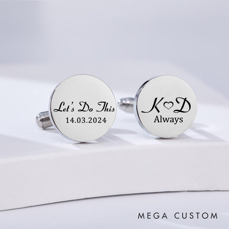 Personalized Let's Do This Always with Initials and Date Engagement Wedding Engraved Cufflinks