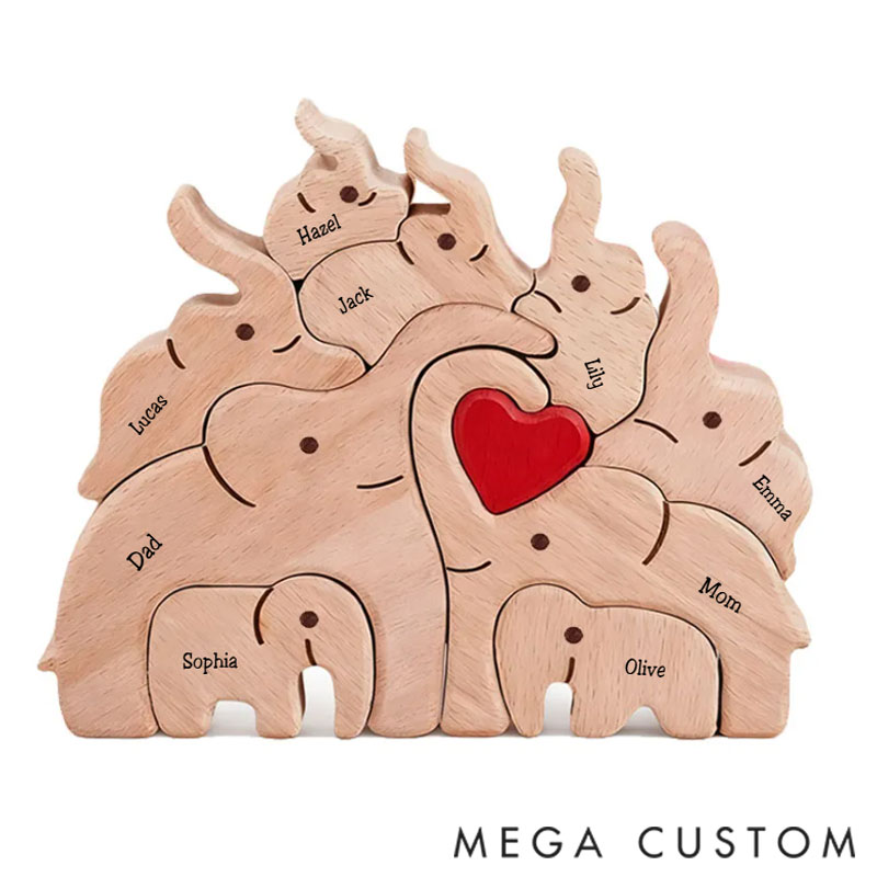Personalized Wood Elephant Figurine Cuddling Decoration Hand-Carved Elephant for Family Keepsake Gifts
