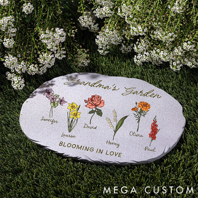 Personalized Garden Stone for Mom, Grandma Garden Stone, Garden of Love, Grandmas Garden Gifts for Grandma, Birth Flower Mom Gifts from Kids