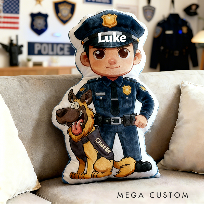Personalized Police and Dog Shaped Cushion with Name and Number Decorative Pillow for Aviation and Vehicle Enthusiasts Gift