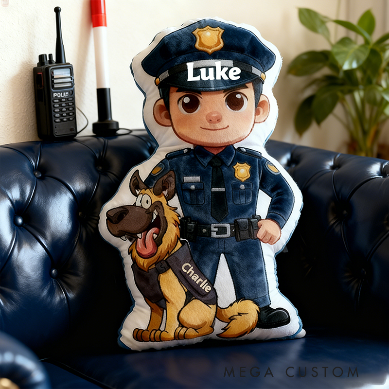 Personalized Police and Dog Shaped Cushion with Name and Number Decorative Pillow for Aviation and Vehicle Enthusiasts Gift