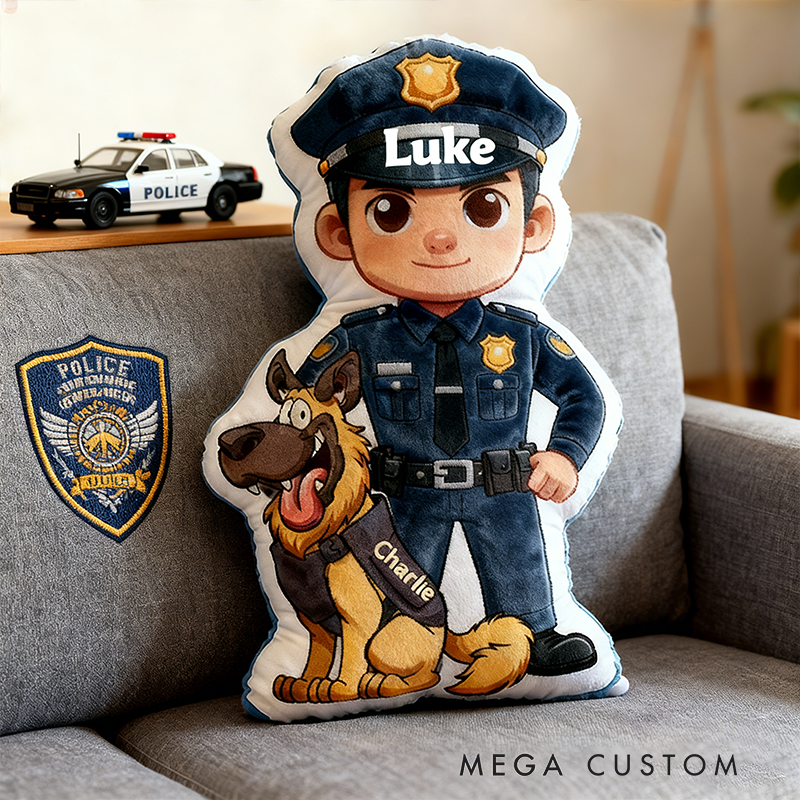 Personalized Police and Dog Shaped Cushion with Name and Number Decorative Pillow for Aviation and Vehicle Enthusiasts Gift