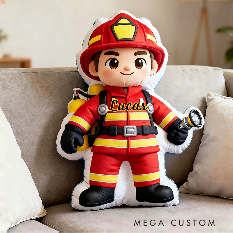 Personalized Firefighter Shaped Pillow Custom Name Design Gift