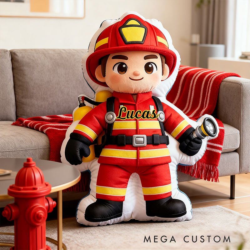 Personalized Firefighter Shaped Pillow Custom Name Design Gift