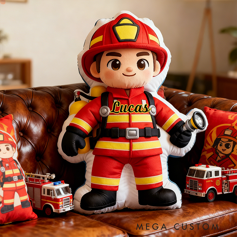 Personalized Firefighter Shaped Pillow Custom Name Design Gift