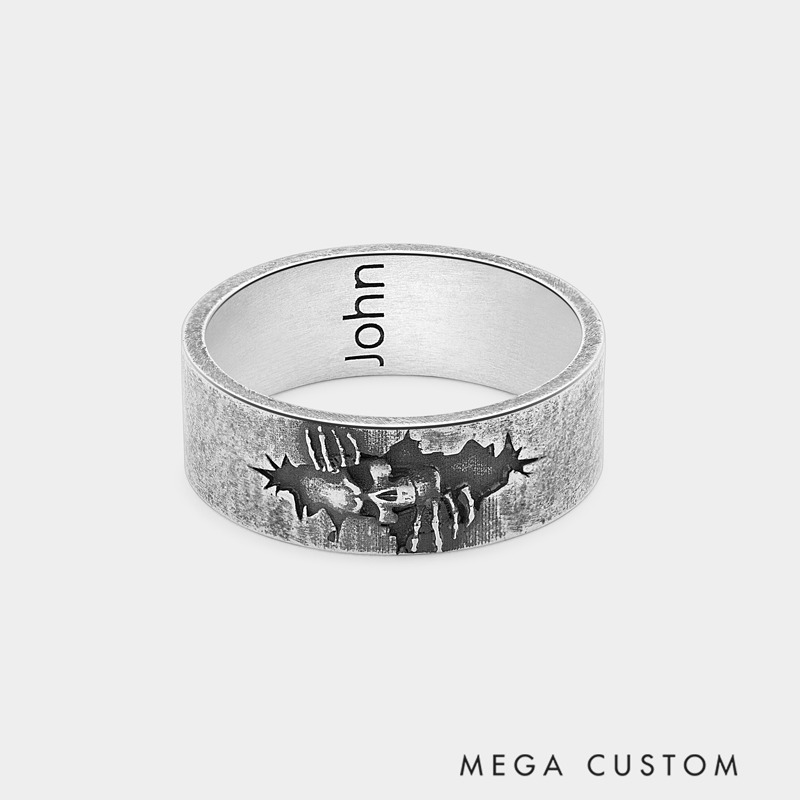 Personalized Skull Ring Dark Punk Vintage Distressed Silver Engravable Name for Punk Enthusiasts and Gothic Style Lovers