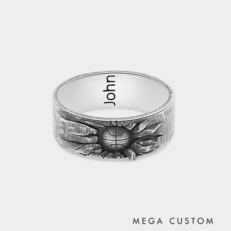 Personalized Basketball Ring Vintage Distressed Silver Engravable Name for Basketball Enthusiasts and Sports Fans