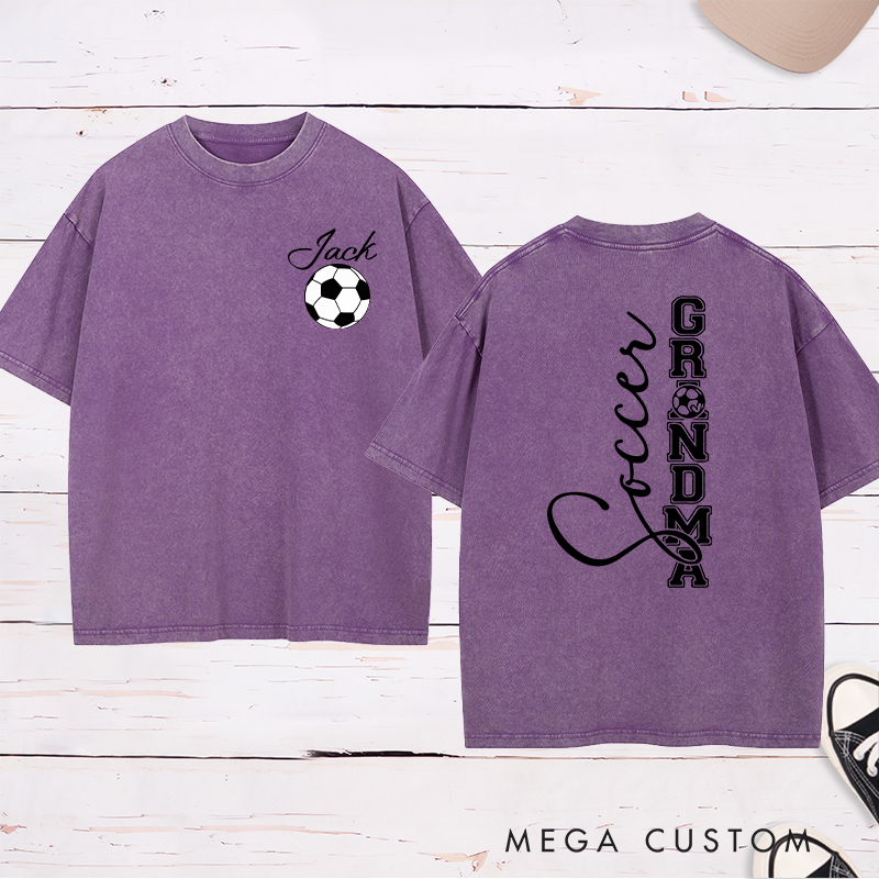Personalized Soccer Grandma Washed T-Shirt with Custom Name