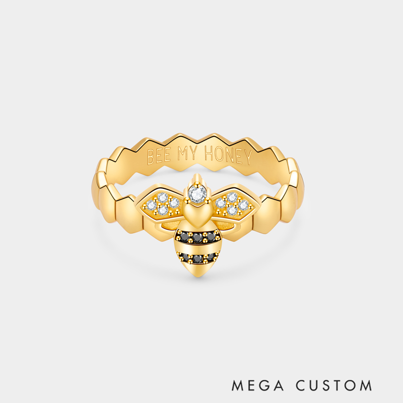 Personalized Bee Ring Cute My Honey Engravable Name for Sweet Couples and Cute Style Admirers