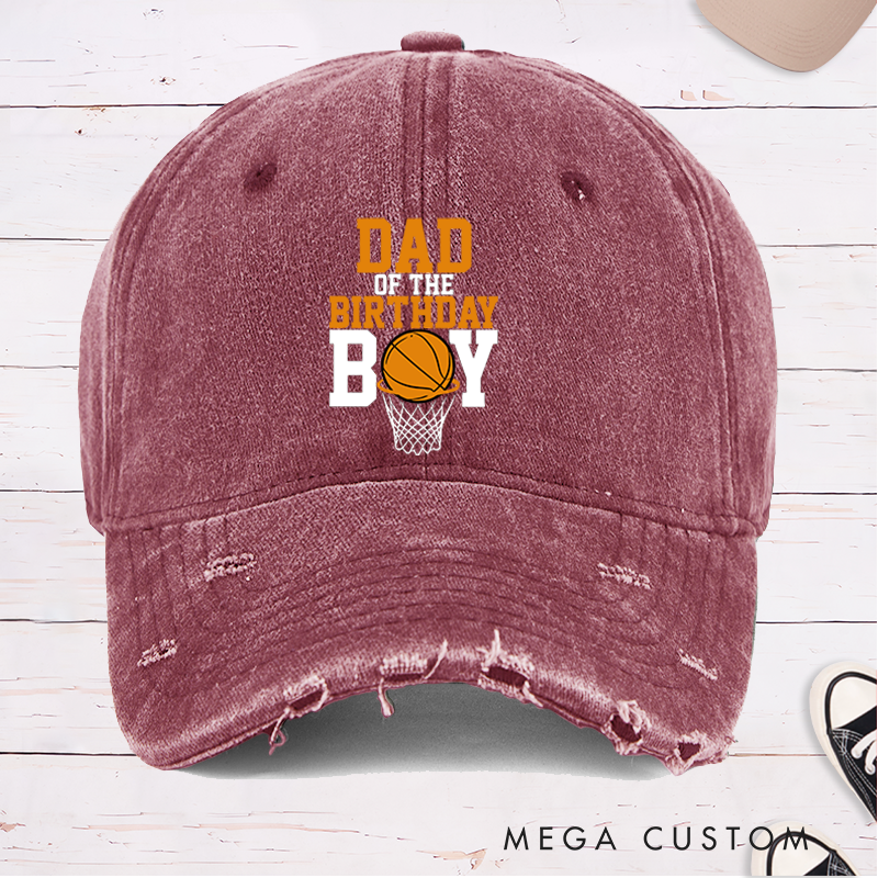 Personalized Distressed Denim Cap with Custom Title for Birthday Celebration and Basketball Design
