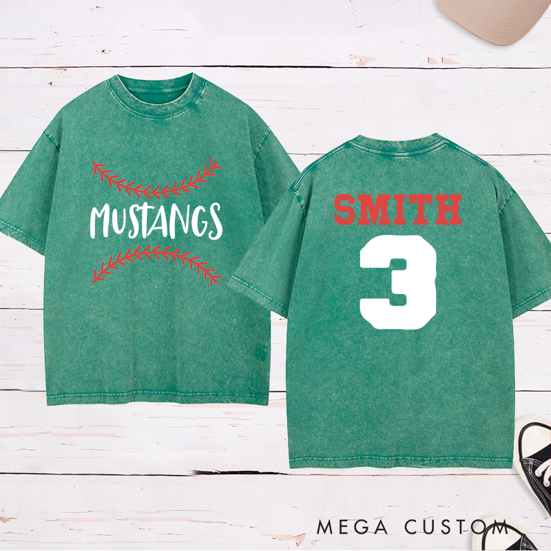 Personalized Baseball Fan Washed T-Shirt with Stylish Stitch Graphic and Custom Text