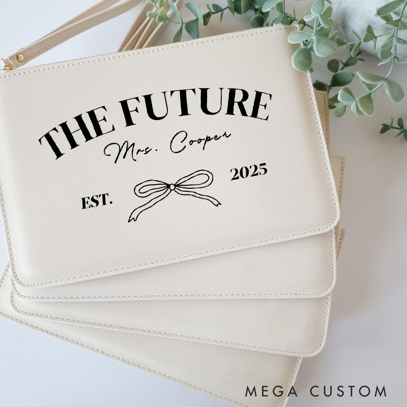 Personalized The Future Mrs Bow Leather Cosmetic Bag