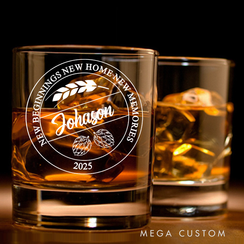 Personalized New Beginning New Home New Memories Whiskey Tumbler with Name Year Engraved Whiskey Glass Housewarming Gift New Home Moving House Gift