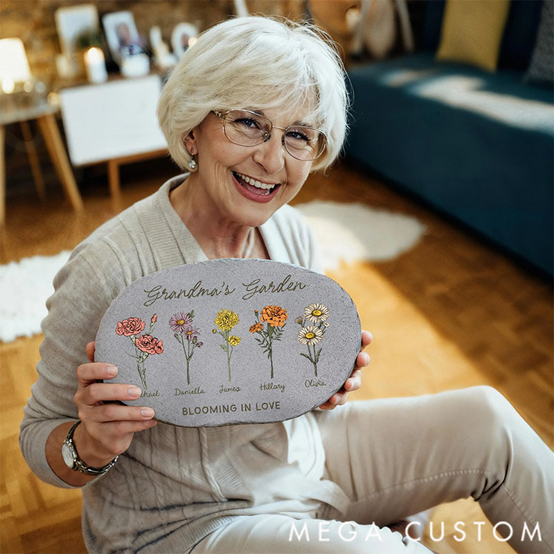 Personalized Garden Stone for Mom, Grandma Garden Stone, Garden of Love, Grandmas Garden Gifts for Grandma, Birth Flower Mom Gifts from Kids