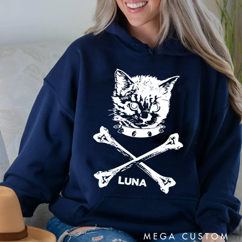 Personalized Classic Hoodies Dark and Cool Cat Punk Inspired Graphic Hoodie for Music Enthusiasts Hoodie