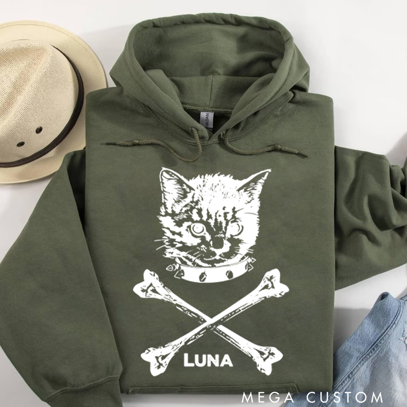 Personalized Classic Hoodies Dark and Cool Cat Punk Inspired Graphic Hoodie for Music Enthusiasts Hoodie