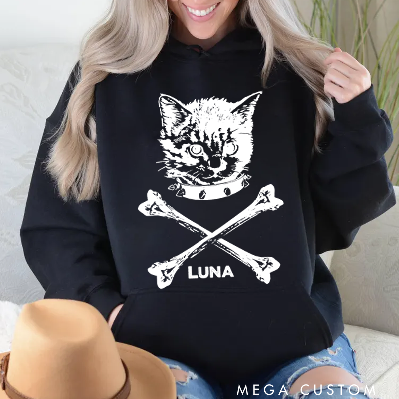 Personalized Classic Hoodies Dark and Cool Cat Punk Inspired Graphic Hoodie for Music Enthusiasts Hoodie