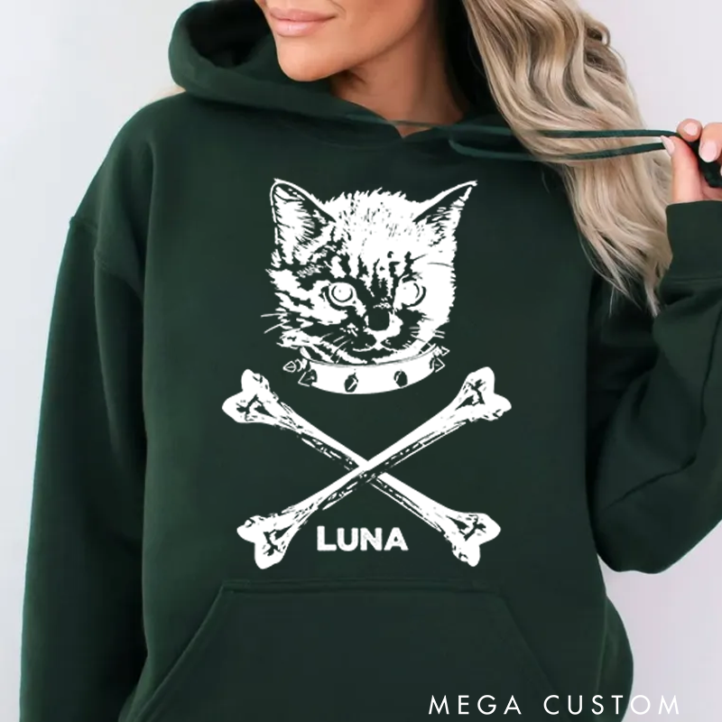 Personalized Classic Hoodies Dark and Cool Cat Punk Inspired Graphic Hoodie for Music Enthusiasts Hoodie
