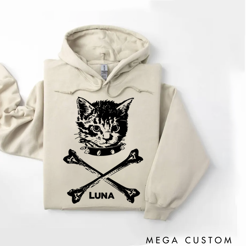 Personalized Classic Hoodies Dark and Cool Cat Punk Inspired Graphic Hoodie for Music Enthusiasts Hoodie