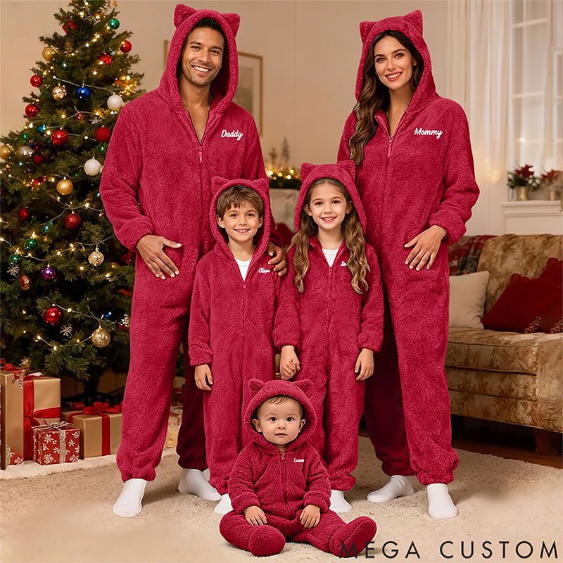 Personalized Fluffy Romper Family - Teddy Fleece Matching Christmas for Family, Onesie Pajamas Women, Men