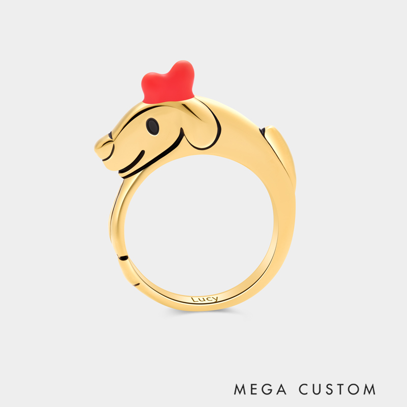 Personalized Puppy Heart Ring Cute Cartoon Engravable Name for Pet Lovers and Cute Style Admirers