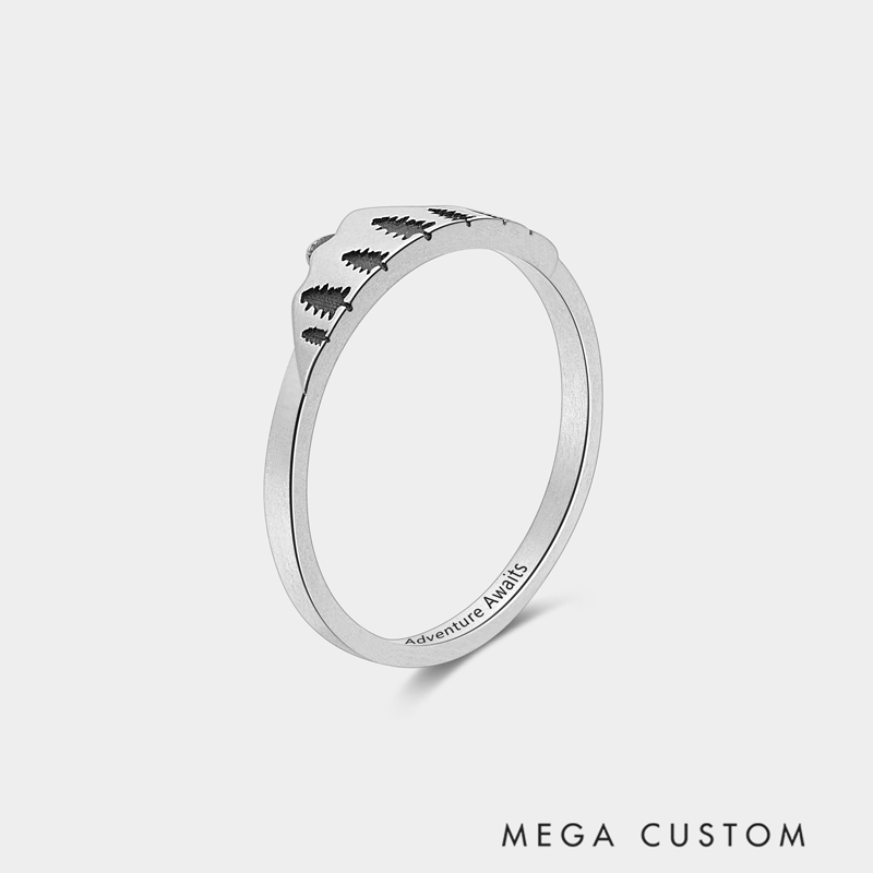 Personalized Vintage Mountain Sunset Ring Sterling Silver Custom Engravable Inner Band Gift for Nature Lovers