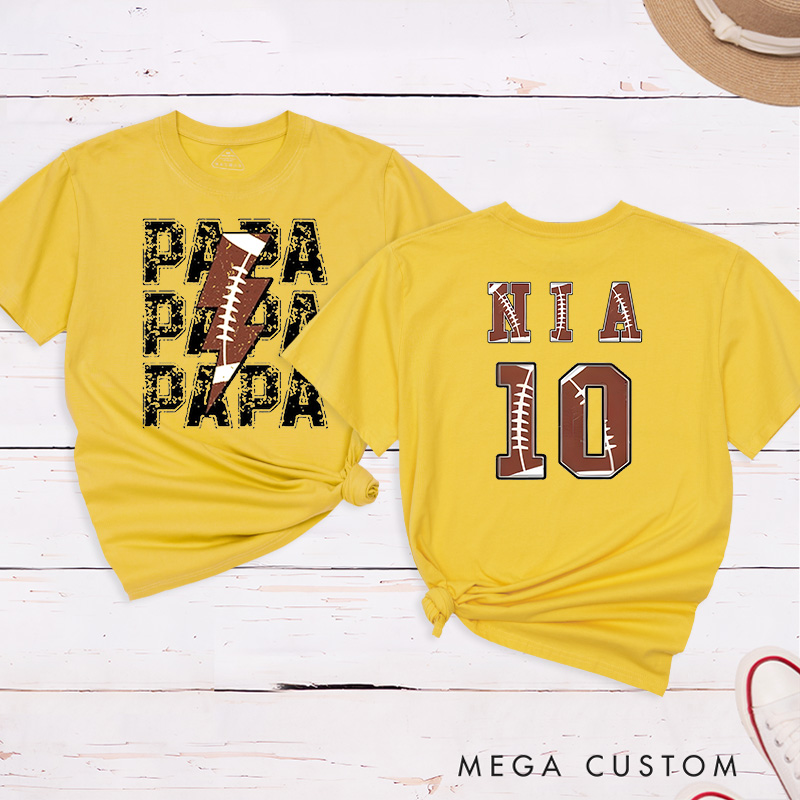 Personalized American Football and Rugby Papa T-Shirts with Custom Name and Number-The Perfect Gift for Dad or Grandpa
