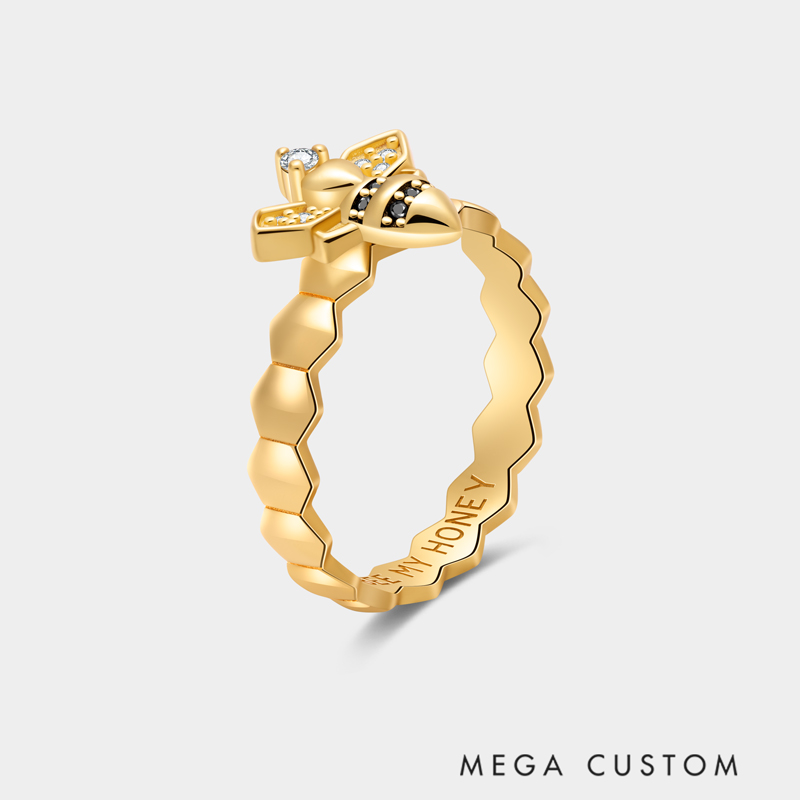 Personalized Bee Ring Cute My Honey Engravable Name for Sweet Couples and Cute Style Admirers