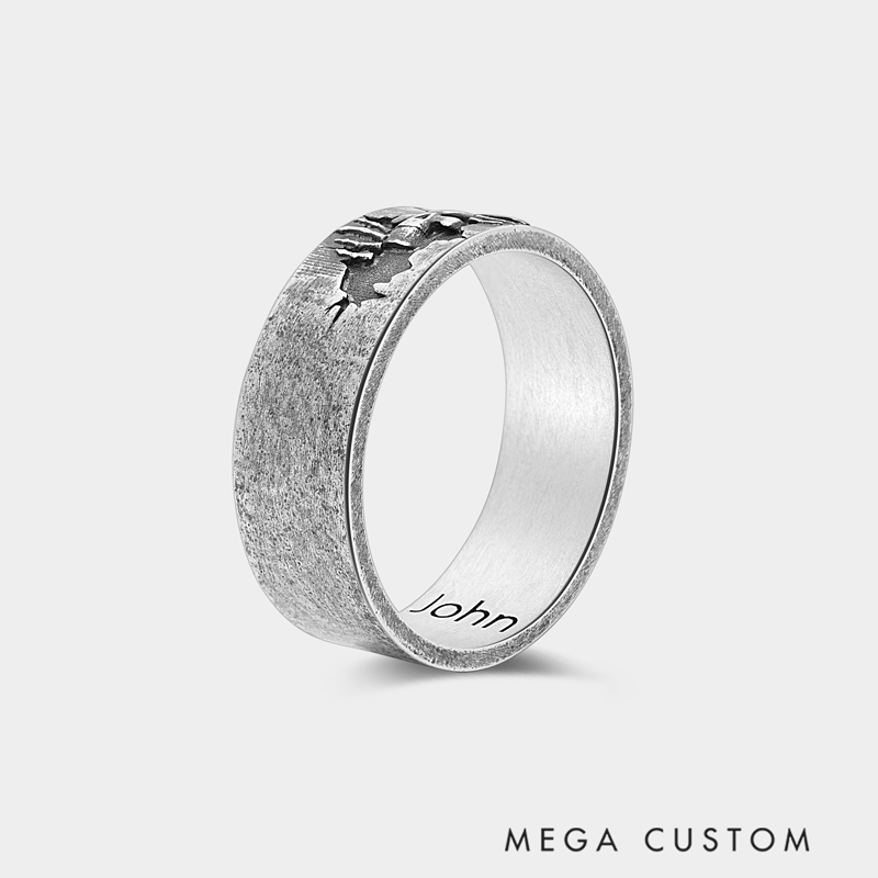 Personalized Skull Ring Dark Punk Vintage Distressed Silver Engravable Name for Punk Enthusiasts and Gothic Style Lovers