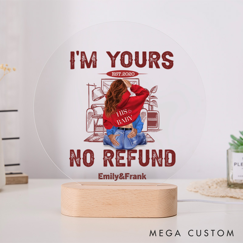 Personalized I Am Yours No Refund Warm LED Night Light with Names Couple Valentine's Day Night Light Anniversary Gift for Couple