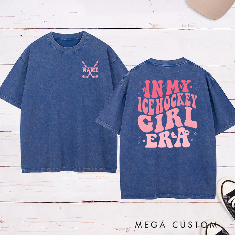 Personalized "Ice Hockey Girl Era" Washed T-Shirt with Custom Name