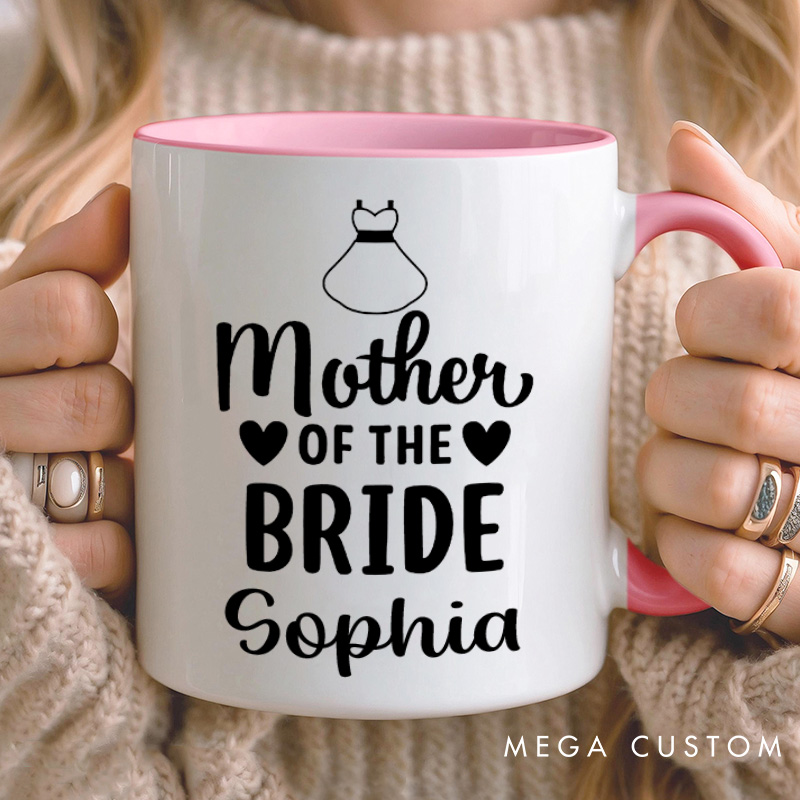 Personalized Mother of the Bride Mug Mother of the Groom Mug Bow Tie and Dress Mug Bachelorette Party Mug MOG MOB Gift Wedding Mug