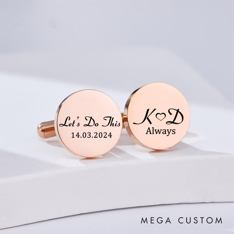 Personalized Let's Do This Always with Initials and Date Engagement Wedding Engraved Cufflinks