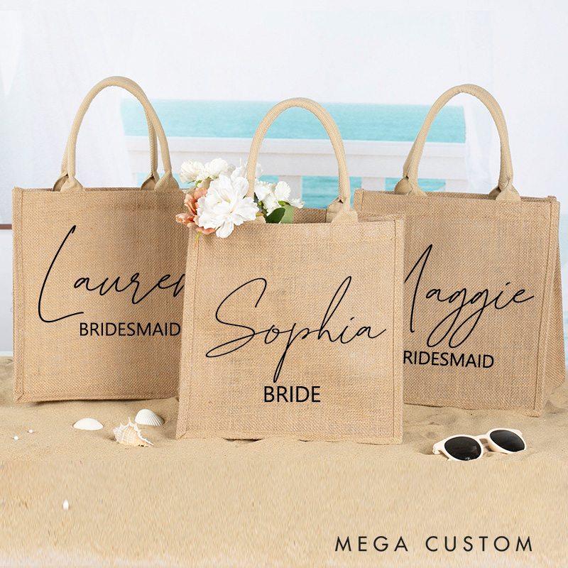 Personalized Bridesmaid Burlap Tote Bags Custom Beach Jute Bag Bridesmaid Proposal Bag Bachelorette Party Favors