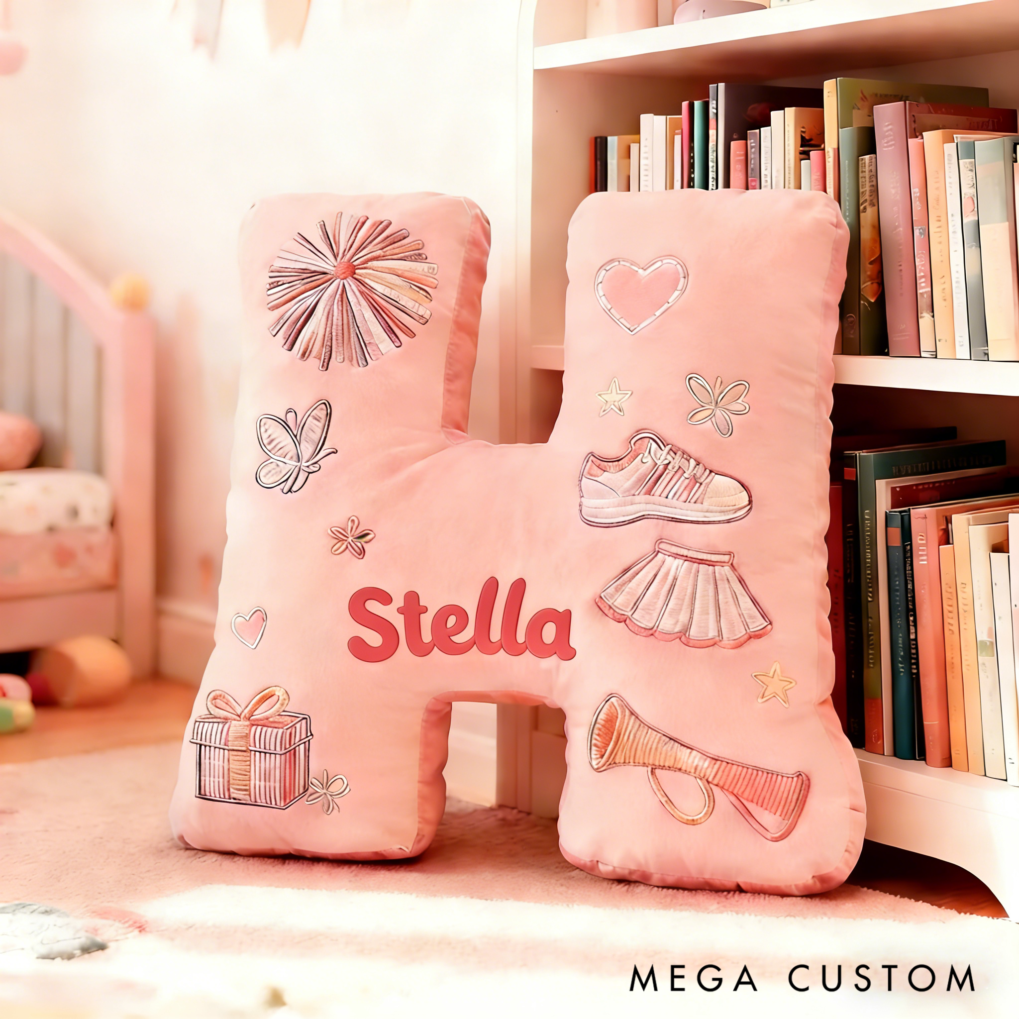Personalized Cute Cheerleader Letter Pillow with Custom Name for Girls and Cheer Squad Members