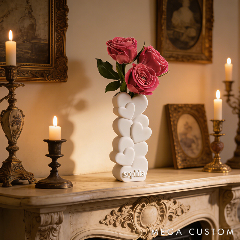 Personalized 3D Heart Shaped Vase Makeup Brush Holder Layer-Heart Design Vase Romantic Anniversary & Valentine's Day Decor