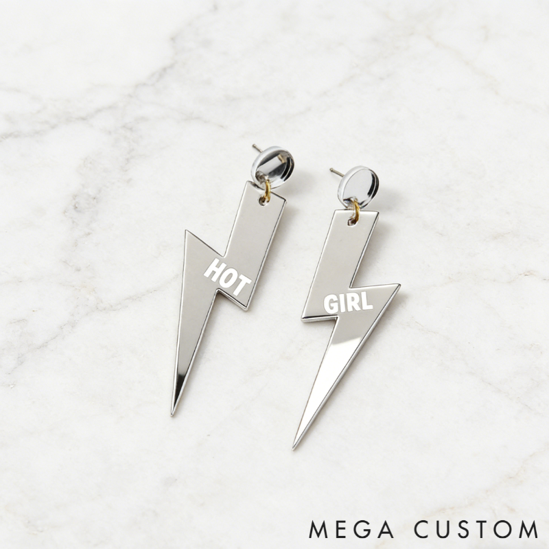 Personalized Multi-Color Lightning Bolt Earrings Edgy Statement Gift for Fashion Girls