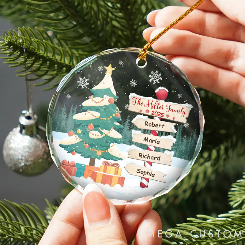Personalized Glass Round Shape Christmas North Pole Family Name Making Memories Together Christmas Ornament 