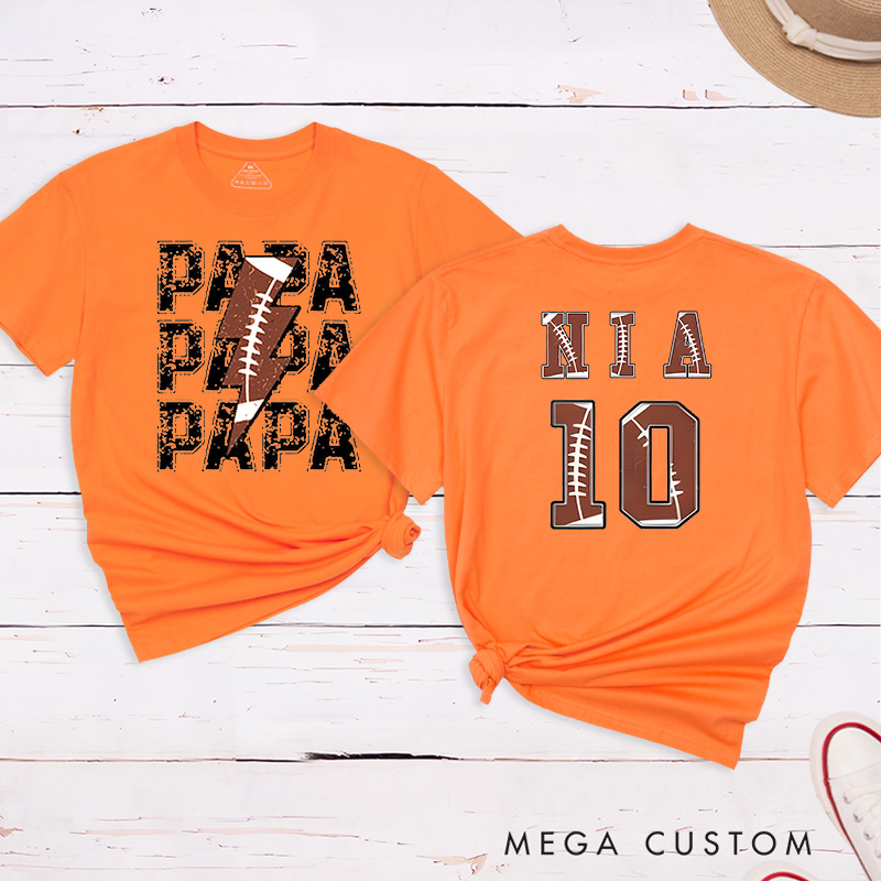 Personalized American Football and Rugby Papa T-Shirts with Custom Name and Number-The Perfect Gift for Dad or Grandpa