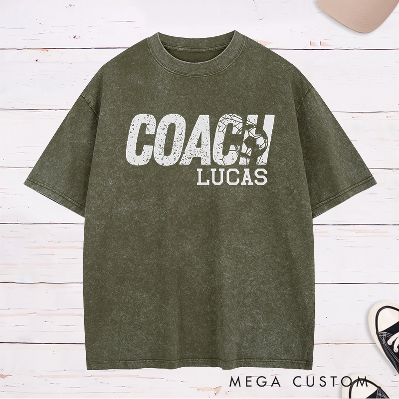 Personalized Coach Soccer Washed T-Shirt with Custom Name 