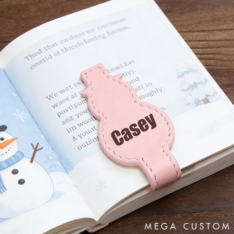 Personalized Leather Snowman Bookmark Custom Engraved Bookmark