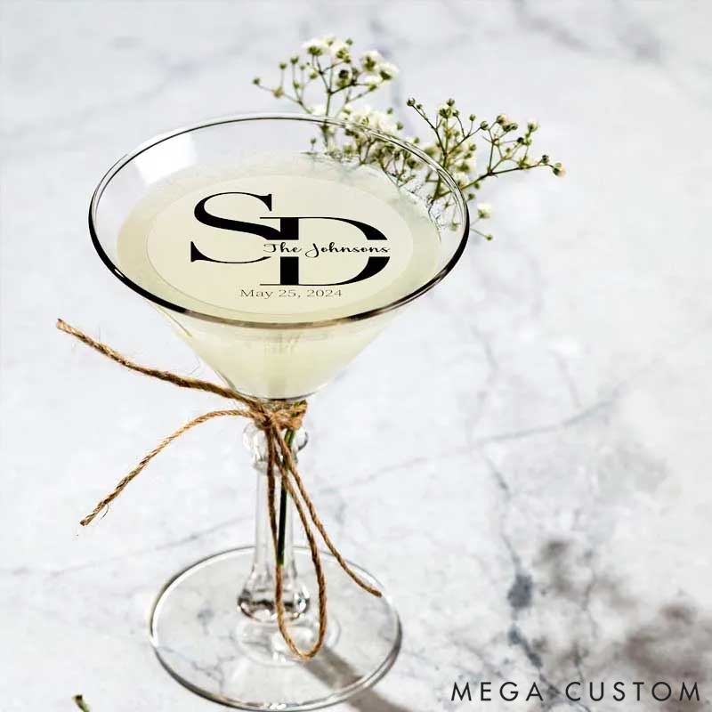 Personalized Edible Clear Circle Wedding Drink Toppers Custom Edible Drink Topper