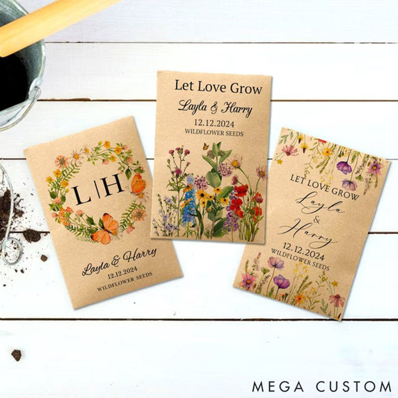 Personalized Eco-Friendly Wildflower Seed Packets Perfect Wedding Favors and Bridal Shower Gifts