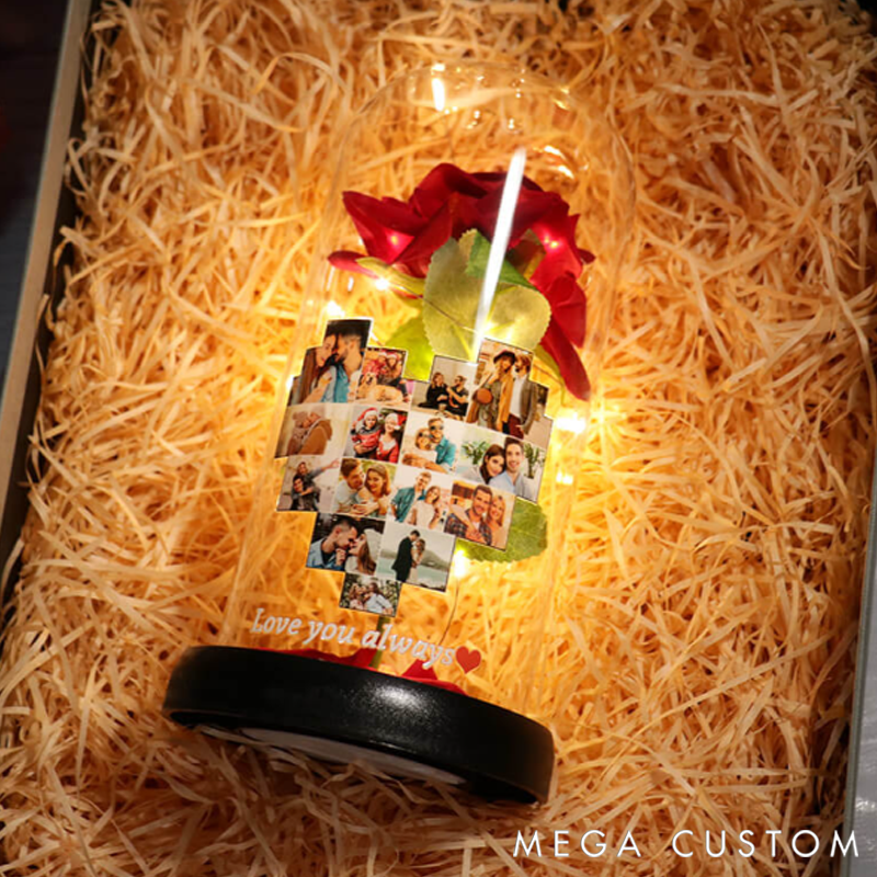 Personalized Customized Preserved Flower Love Heart Collage Photo Frame