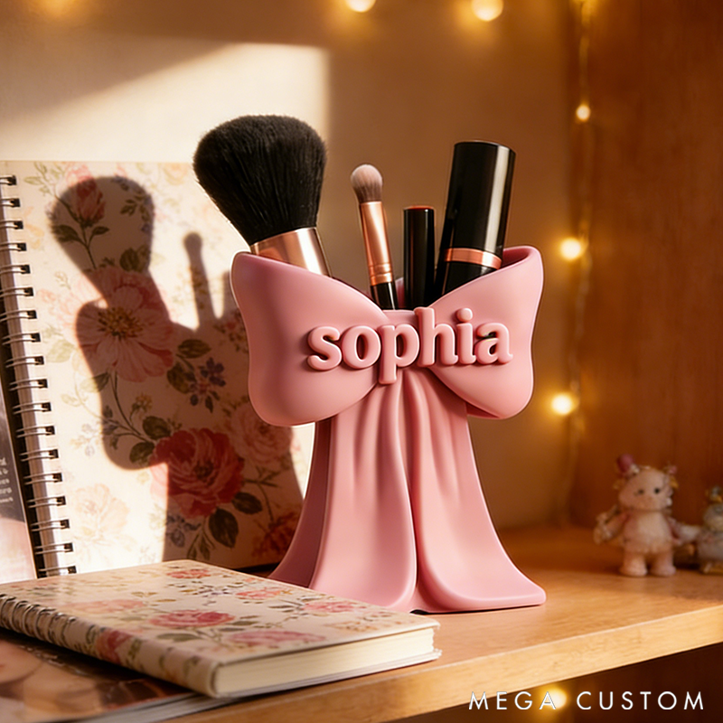 Personalized Bow-Tie Cosmetic Storage Dressing Table Makeup Brush Organizer