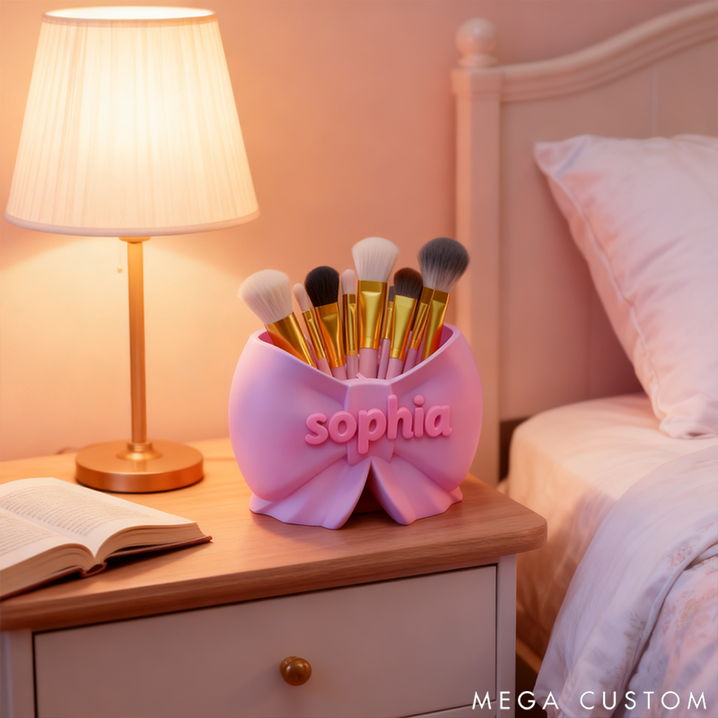 Personalized Bow-Shaped Makeup Brush Organizer and Pencil Holder 3D Printed Design