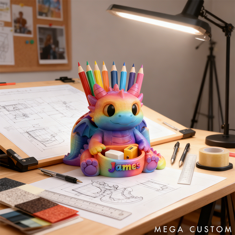 Personalized Rainbow Dragon Pencil Holder Cute Dragon Storage Stand Children's Desktop Decor 3D Printed