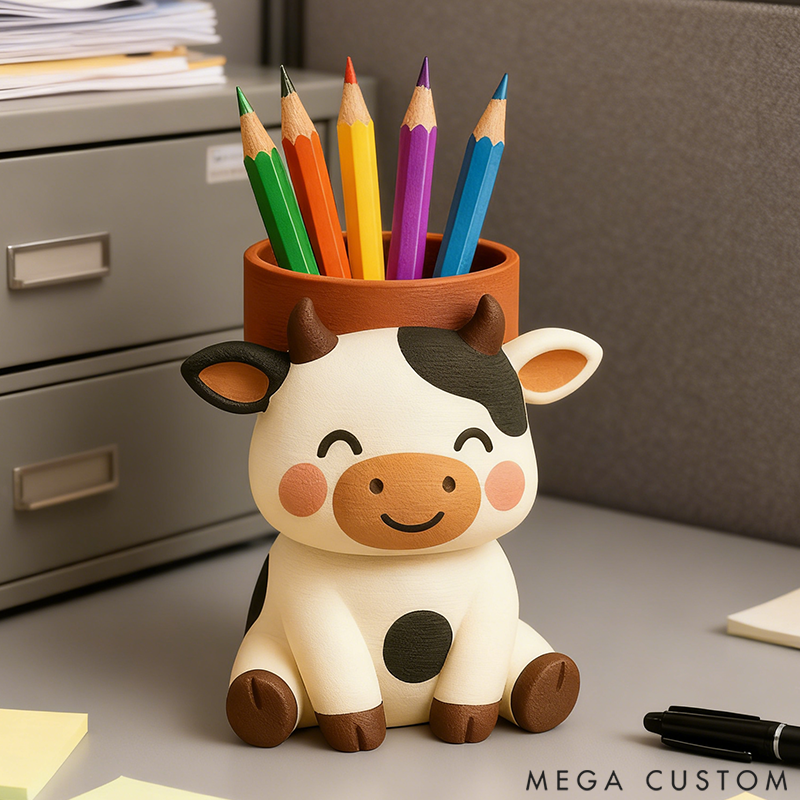 Personalized Cow Pencil Holder Cute Desktop Decor 3D Printed