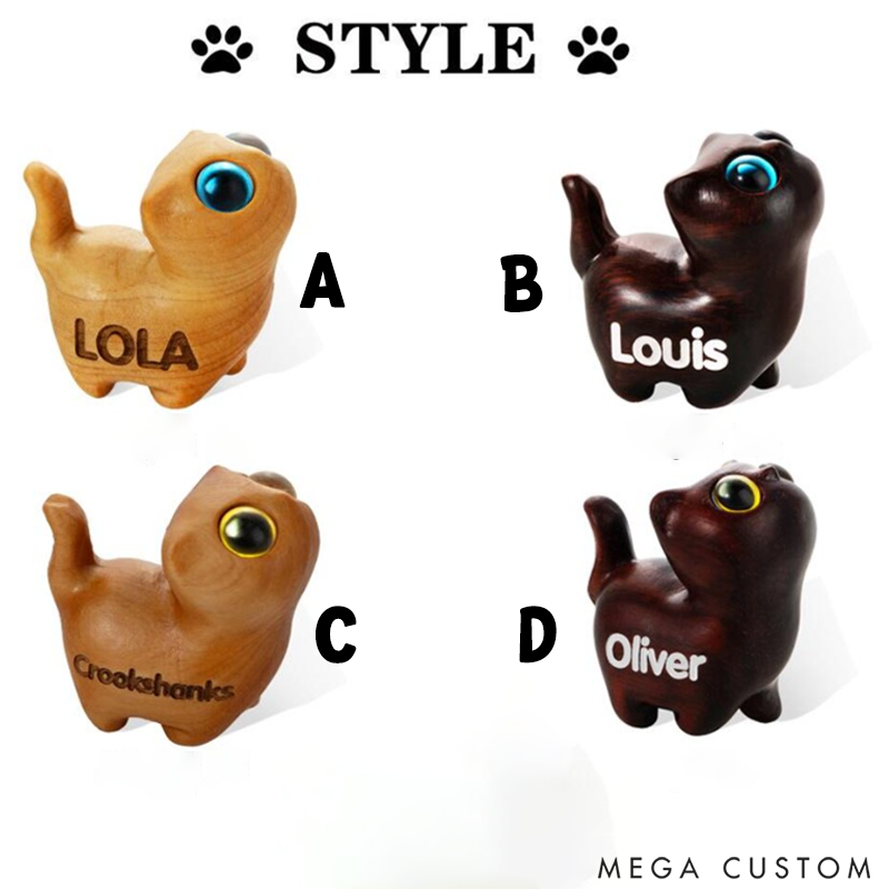 Personalized Mini Cute Cat Wood Carving Figurine Desk Coffee Table Home Decor