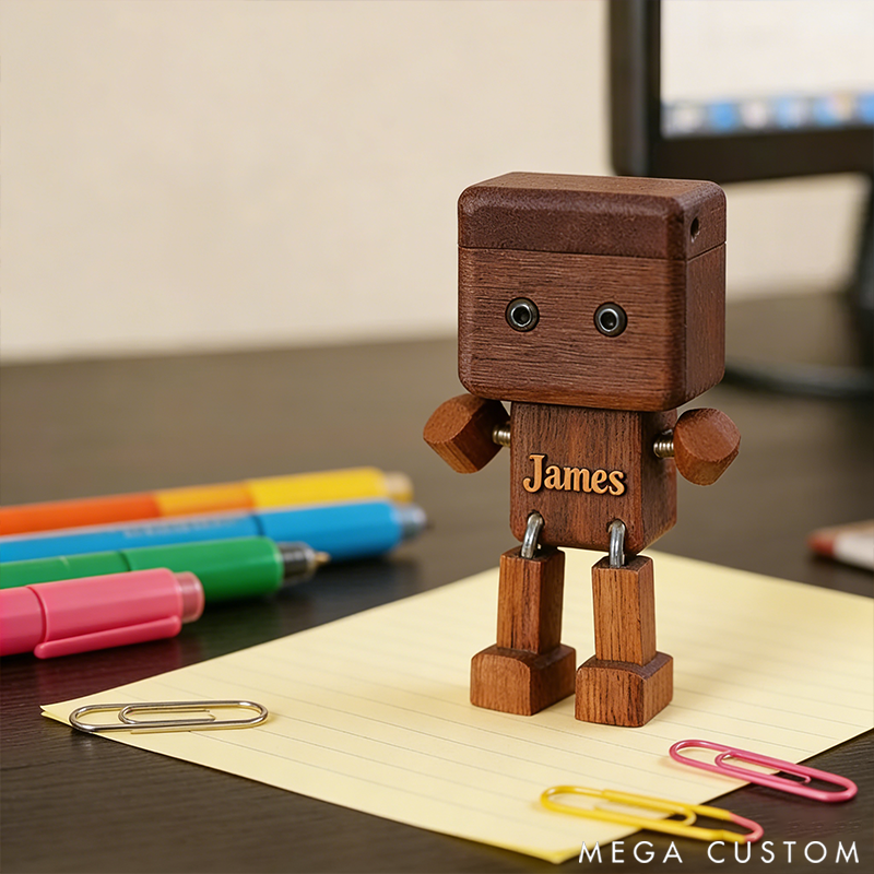 Personalized Wooden Robot Figurine Minimalist Desktop Decor Wooden Toy Gift